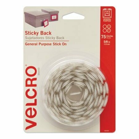 VELCRO BRAND Velcro, STICKY-BACK FASTENERS, REMOVABLE ADHESIVE, 0.63in DIA, WHITE, 75PK 90090